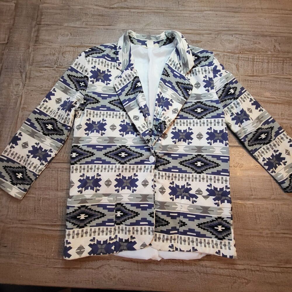 Alice Design Womens Size Large One Button Blazer Jacket Aztec Print USA Made